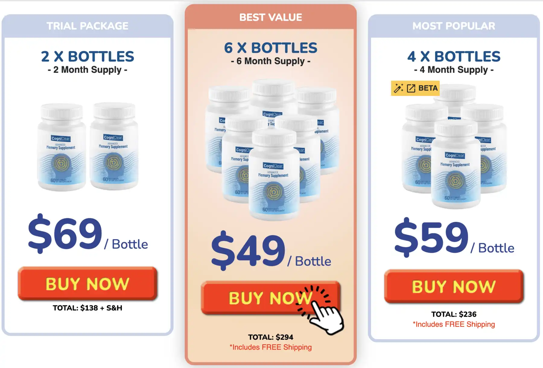 cogniclear three package options
